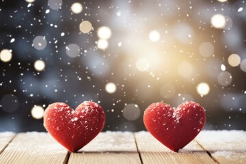 Valentine's Day card ideas Red and white heart snowflakes on a light wooden table, romantic holiday background card, love.