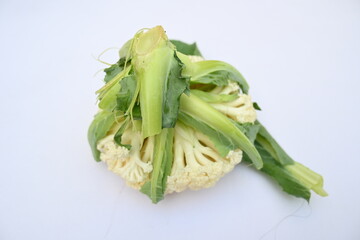 Cauliflower on white background. It is one of several vegetables in the species in the genus Brassica, which is in the Brassicaceae family. Its other names Brassica oleracea, Brussels sprouts and cole