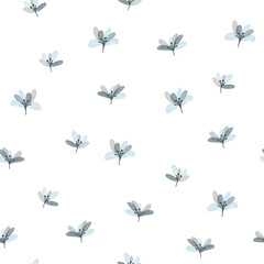 Beautiful seamless pattern with blue watercolor flowers - 710361761