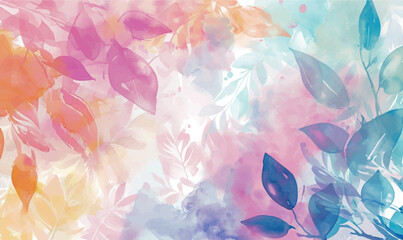 watercolor abstract colorful background with leaves  - obrazy, fototapety, plakaty