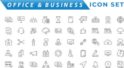 Fototapeta na wymiar Business and Office web icons in line style. Money, bank, contact, infographic. Icon collection