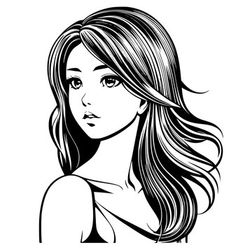 girl with long hair, silhouette of a beautiful women hair style Vector illustration silhouette image icon