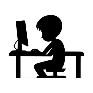 child working on computer Vector illustration silhouette image icon