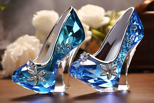 Crystal Shoes Decoration: Glass Slipper Cinderella Fashion Illustration