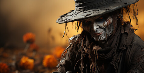 Fototapeta premium illustration of a scary witch with skull