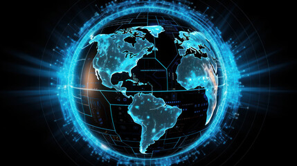 Obraz premium Blue Horizon Connectivity: Mapping Earth's Global Network Through Technological Communication