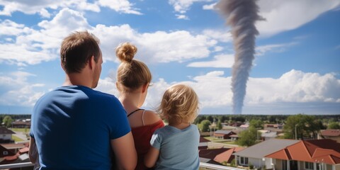 Family in front of a tornado