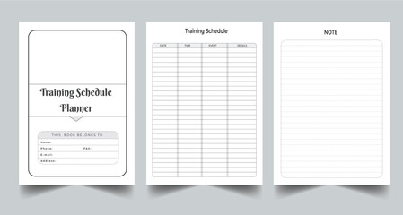 Editable Training Schedule Planner Kdp Interior printable template Design.