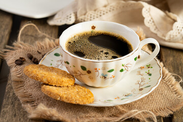 Black coffee in porcelain cup