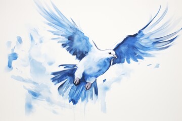 Elegant Blue and White Bird in Artistic Watercolor Style