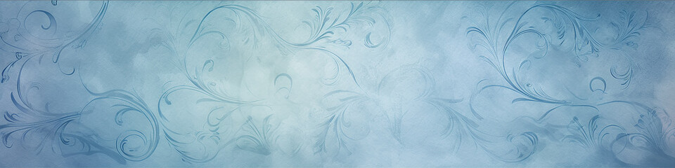 blue vintage floral wallpaper long narrow panoramic view ornament abstract background copy space, classic style design