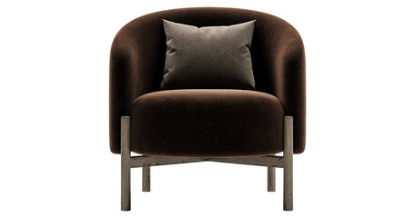 Fototapeta premium Modern and luxury brown velvet armchair isolated on white background. Furniture Store collection.Design element.