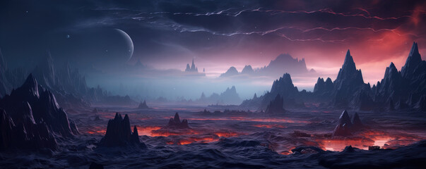 Amazing landscape of futuristic alien planet - obrazy, fototapety, plakaty