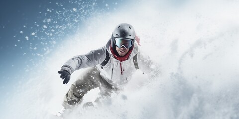Fototapeta na wymiar Snowboarding on a winter snowy day