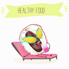 Cute  cartoon  characters lychee with different activities. Flat vector illustration, funny fruits. Organic food.