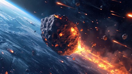 Generative AI, Asteroid is flying to the Earth, fired meteor, impact Earth