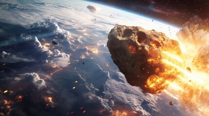 Generative AI, Asteroid is flying to the Earth, fired meteor, impact Earth