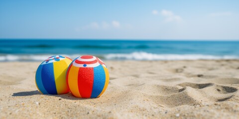 beach ball on the sand close up on the sea background