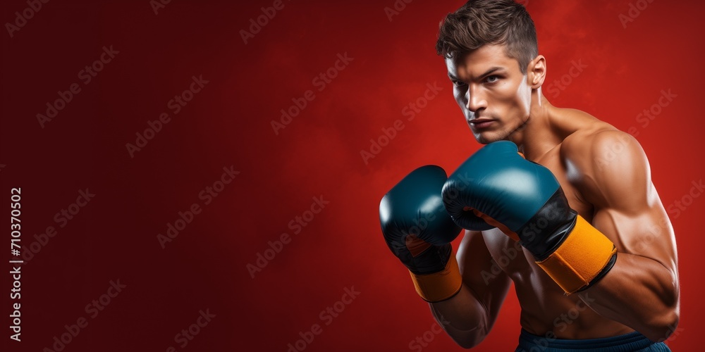 Poster Close-up portrait of an athlete boxer