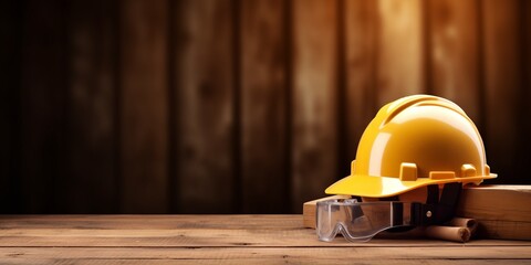 Construction Tools And Construction Helmet Close-up