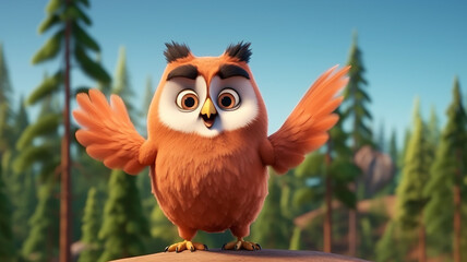 cartoon owl with big eyes, cute illustration for kids