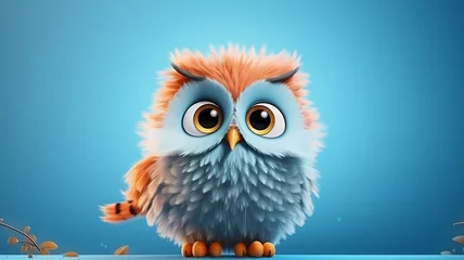 Rolgordijnen cartoon owl with big eyes, cute illustration for kids © kichigin19