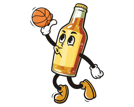 recommend clip art: Beer Bottle playing slam dunk basketball cartoon mascot illustration character vector clip art hand drawn