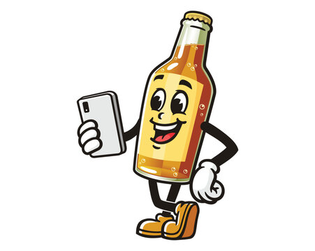 recommend clip art: Beer Bottle with gadget cartoon mascot illustration character vector clip art hand drawn