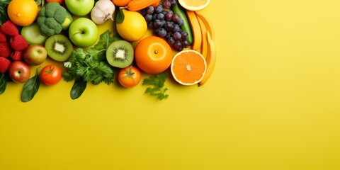 Fruits and vegetables on a bright background
