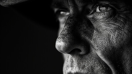 Close-up portrait of an old man. Black and white.