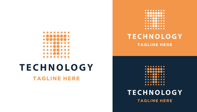 Modern Initial Letter T With Square Digital Pixel Halftone Dots Logo Design