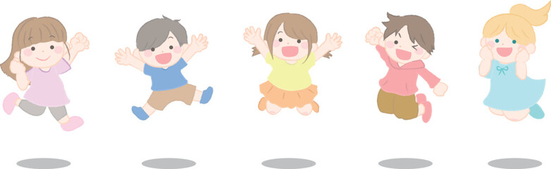 ジャンプする元気な子供たちのイラスト3-2