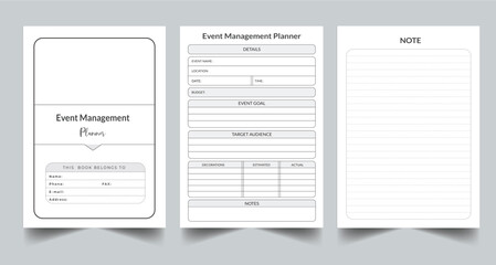 Editable Event Management Planner Kdp Interior printable template Design.