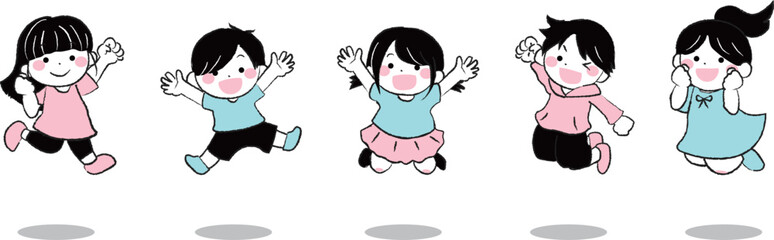ジャンプする元気な子供たちのイラスト3-3