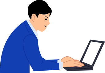 employee working with laptop or man in business suit using laptop