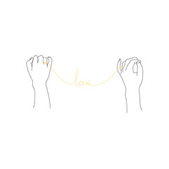 Human hands with line and dot connection. Hand drawn vector illustration. 