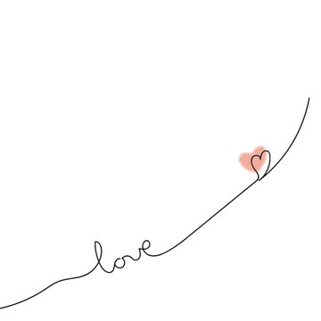 Continuous one line drawing of a heart and the word love. Vector illustration 