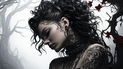 Fototapeta premium beautiful girl with a tattoo and glasses on a black background