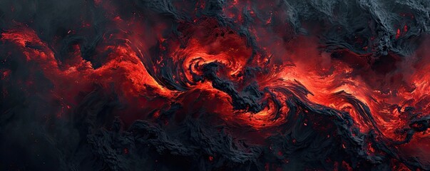Fototapeta na wymiar Inferno unleashed. Captivating image of active volcano eruption featuring fiery lava flow intense flames and stunning display of nature power