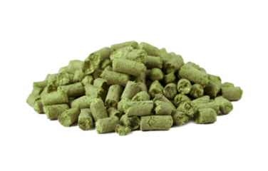 pile of green pellet hops isolated on white background.