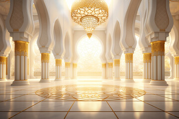 3d rendering of a mosque with golden arabic ornaments - obrazy, fototapety, plakaty