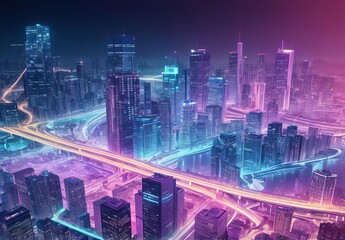 Smart city and abstract dot point connect with gradient line and aesthetic Intricate wave line design
