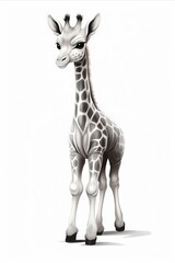 Obraz premium Cute giraffe cartoon character in black and white colors for drawing and coloring book activities