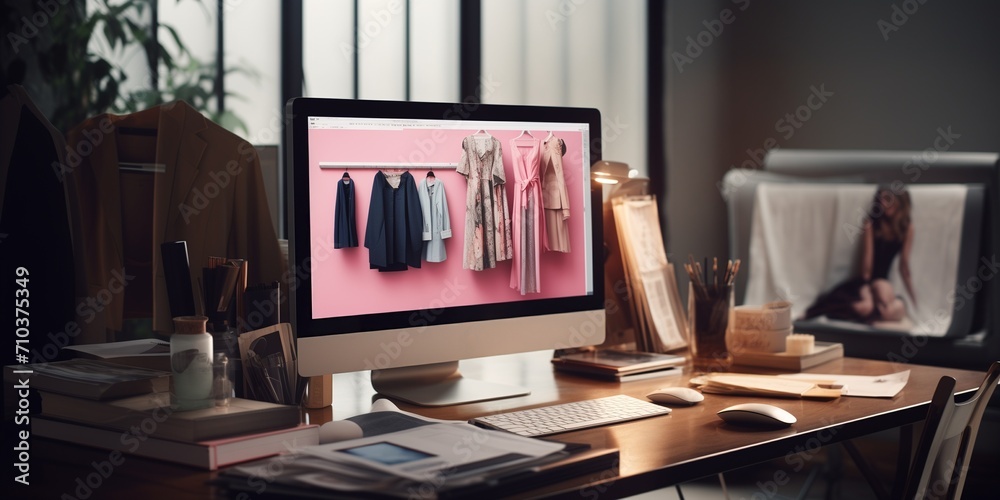 Wall mural the designer uses modeling software to create clothes