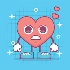 Angry Heart Cartoon Character Vector Illustration. Happy Valentine's day.