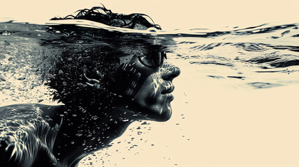 Kunst - Mann mit Kopf unter Wasser - obrazy, fototapety, plakaty