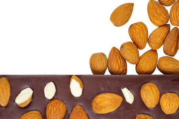 Homemade dark chocolate with nuts isolated on white background