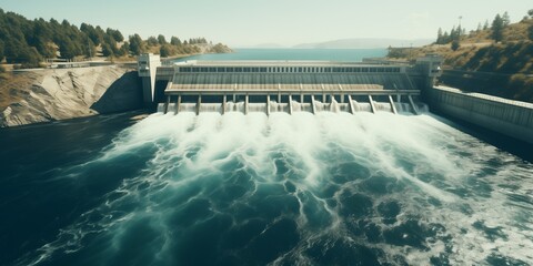 An aerial view of a hydroelectric power plant