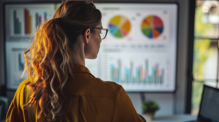 business young woman analyzing data evaluating data chart in the office