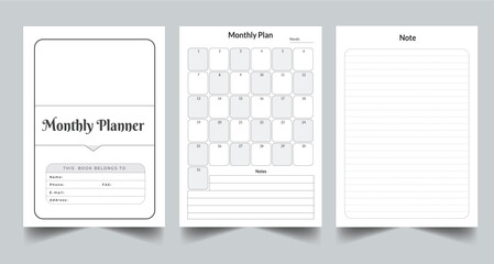 Fototapeta na wymiar Editable Monthly Planner Kdp Interior printable template Design.
